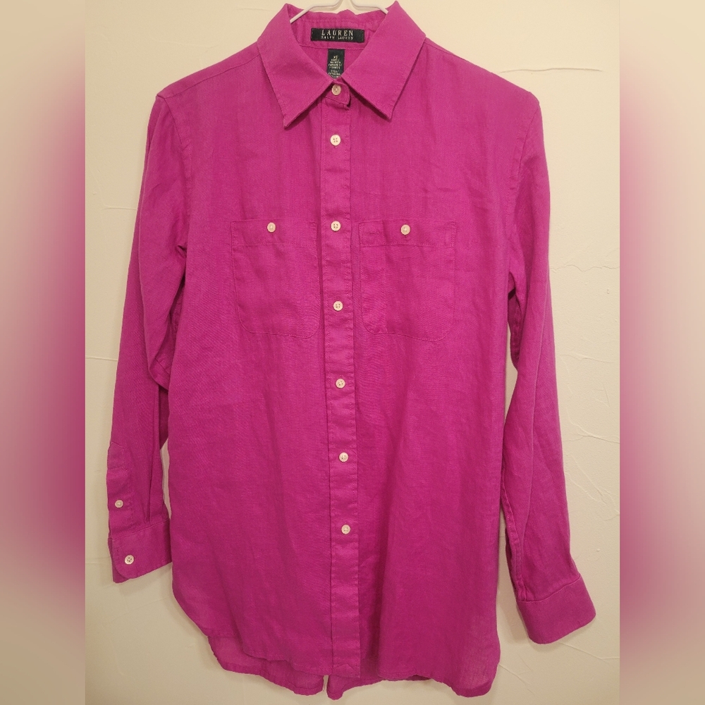 LAUREN RALPH LAUREN LINEN BUTTON DOWN Sz XS